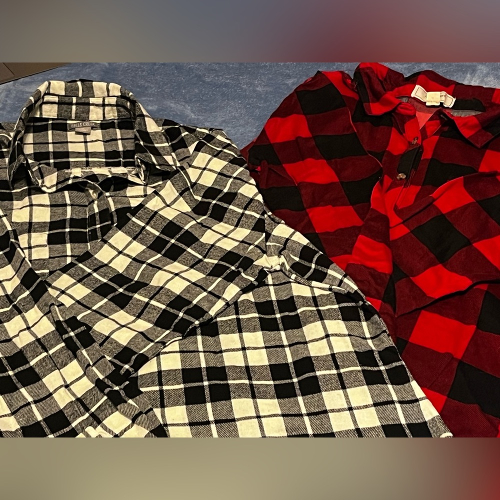 2 Plaid Button Down Shirts - Black and Red